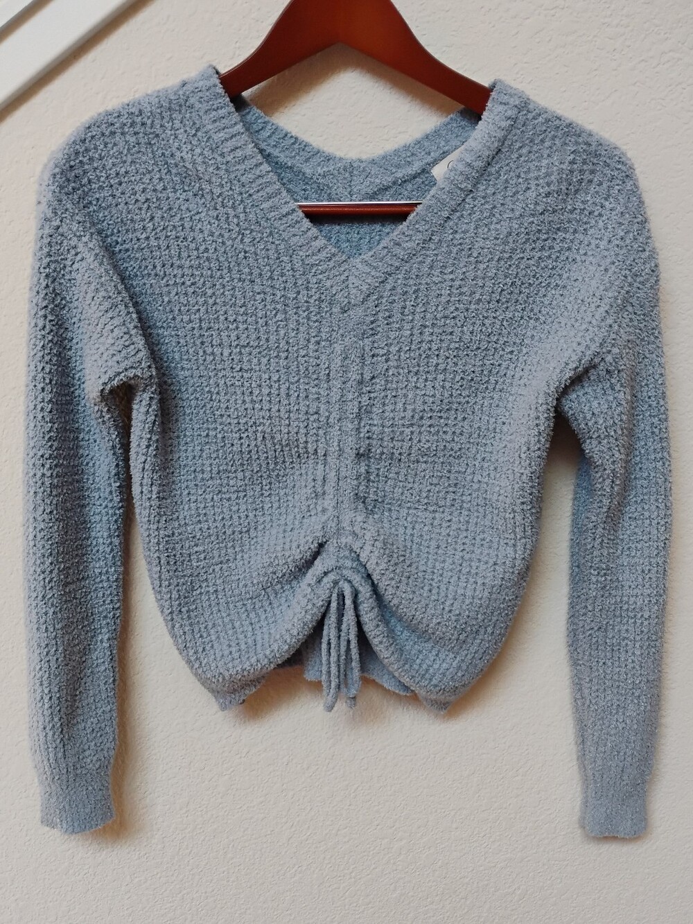 Jessica Simpson Light Blue V-Neck Chenille Drawstring Sweater